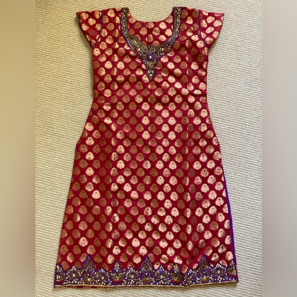 Indian Kurta With Embroidery Applique Rhinestone Sz XS XXS